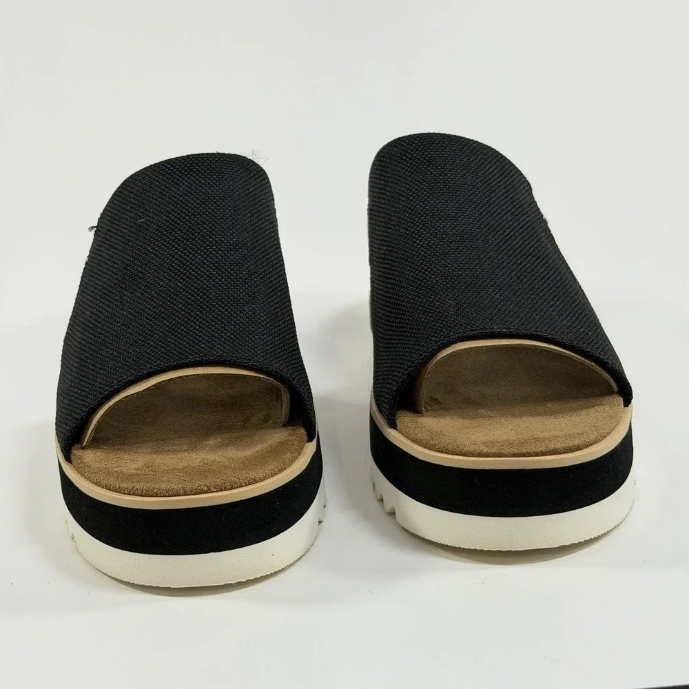 TOMS Size-8 Womens Diana Mule Platform Wedge Espadrille Black Casual Sandals